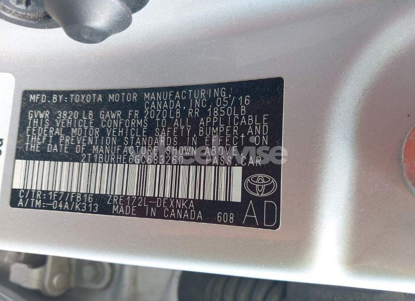 Photo 9 of 2016 Toyota Corolla LE (VIN 2T1BURHE6GC683260)