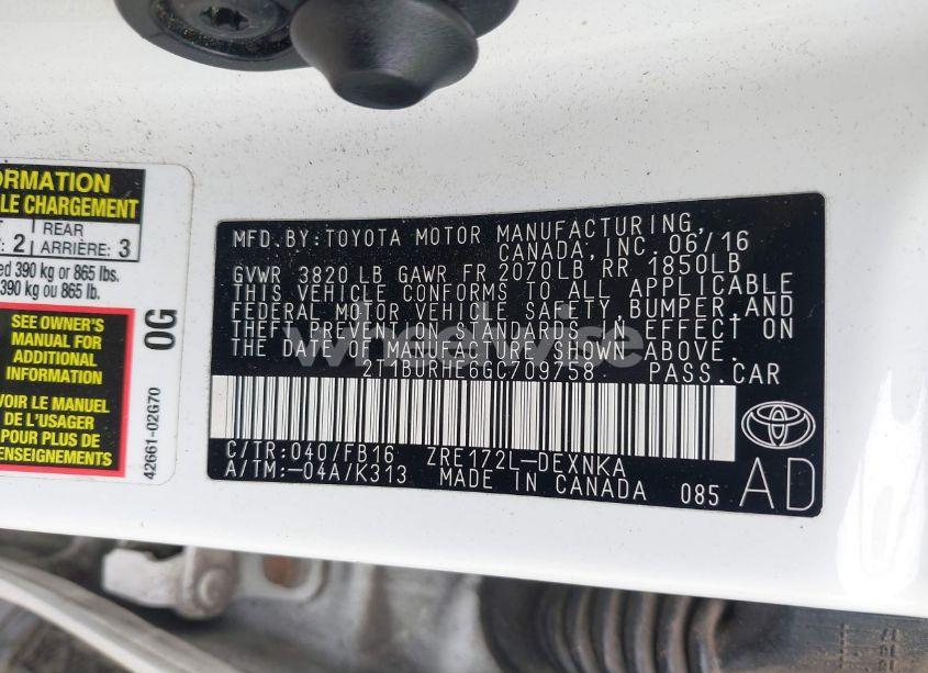 Photo 9 of 2016 Toyota Corolla LE (VIN 2T1BURHE6GC709758)