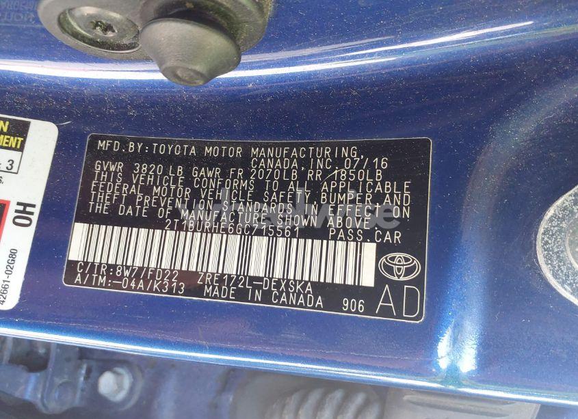 Photo 9 of 2016 Toyota Corolla S PLUS (VIN 2T1BURHE6GC715561)