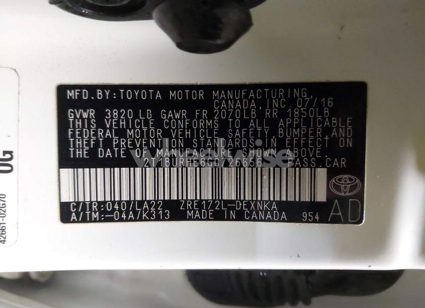 Photo 9 of 2016 Toyota Corolla LE PREMIUM (VIN 2T1BURHE6GC726656)