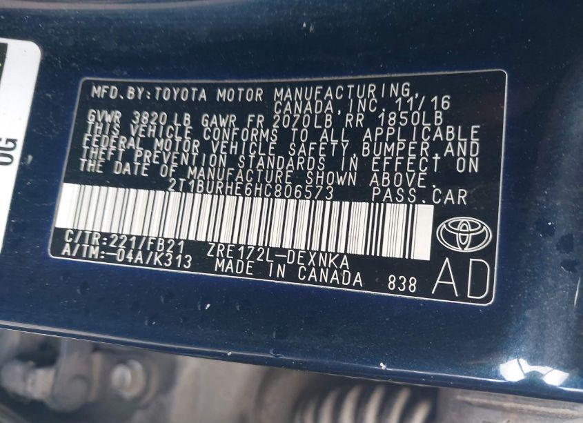 Photo 9 of 2017 Toyota Corolla LE (VIN 2T1BURHE6HC806573)