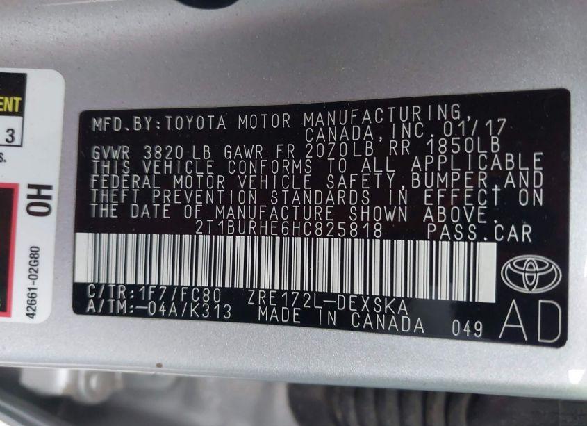 Photo 9 of 2017 Toyota Corolla SE (VIN 2T1BURHE6HC825818)