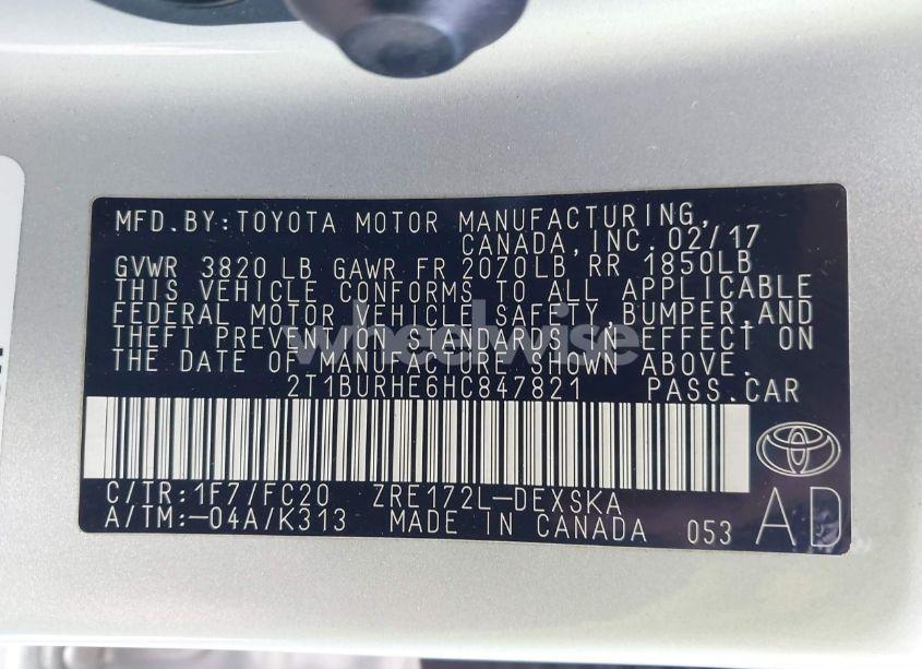 Photo 9 of 2017 Toyota Corolla SE (VIN 2T1BURHE6HC847821)