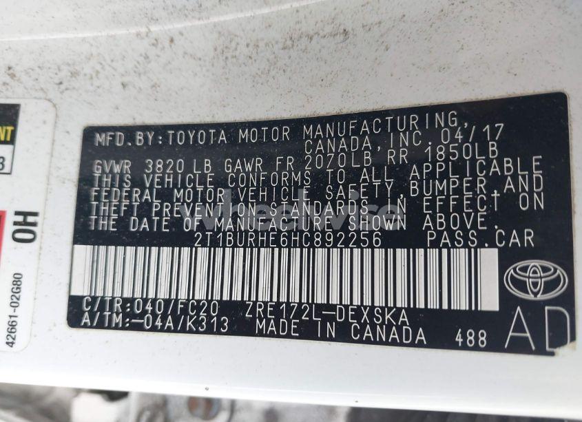 Photo 9 of 2017 Toyota Corolla SE (VIN 2T1BURHE6HC892256)