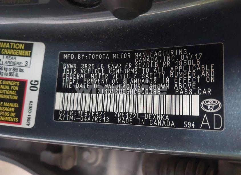 Photo 9 of 2017 Toyota Corolla LE (VIN 2T1BURHE6HC900386)