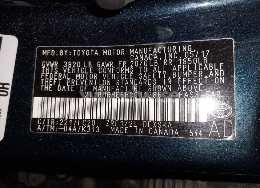 Photo 9 of 2017 Toyota Corolla SE (VIN 2T1BURHE6HC911386)