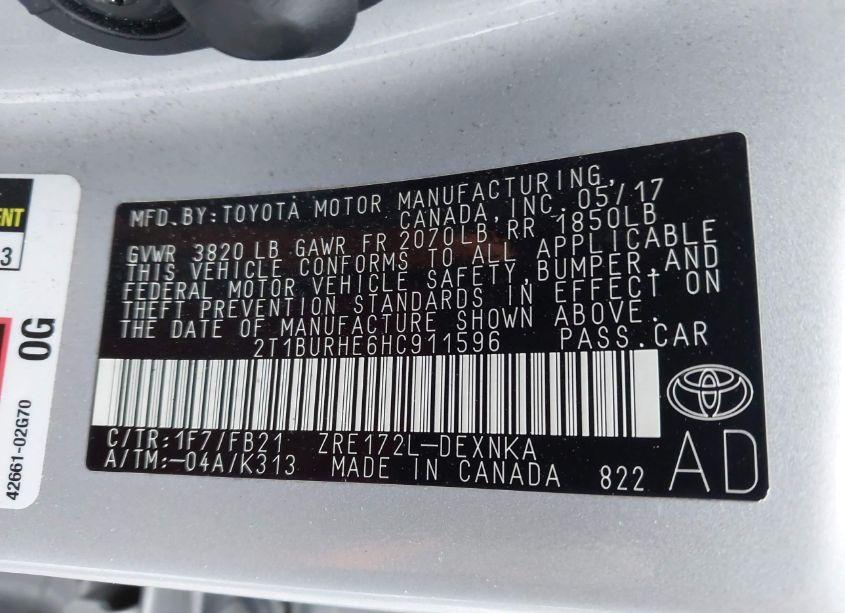 Photo 9 of 2017 Toyota Corolla LE (VIN 2T1BURHE6HC911596)