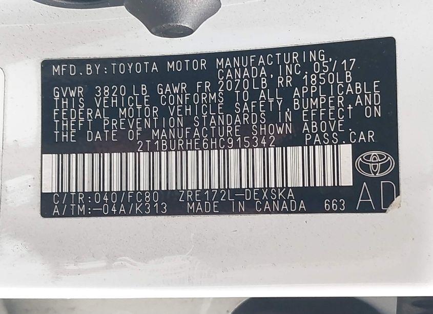 Photo 9 of 2017 Toyota Corolla SE (VIN 2T1BURHE6HC915342)