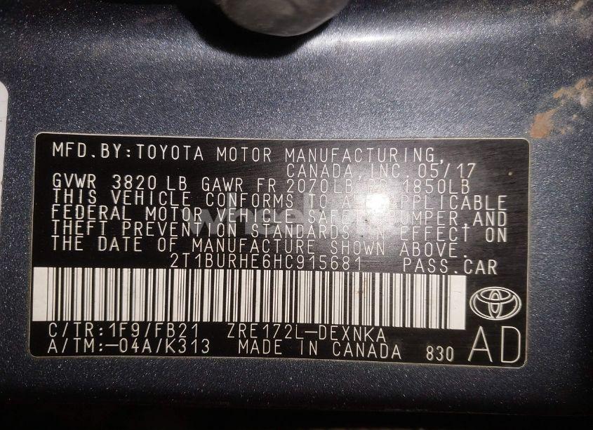 Photo 9 of 2017 Toyota Corolla LE (VIN 2T1BURHE6HC915681)