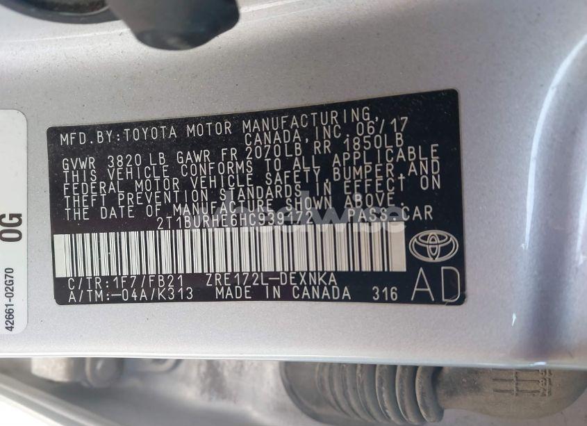 Photo 9 of 2017 Toyota Corolla LE (VIN 2T1BURHE6HC939172)