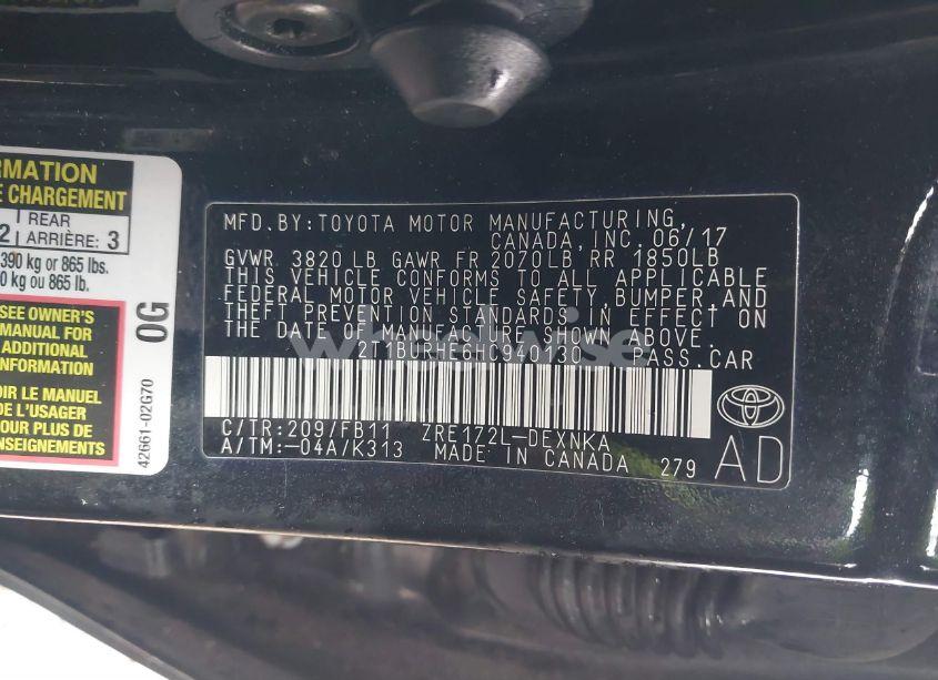 Photo 9 of 2017 Toyota Corolla LE (VIN 2T1BURHE6HC940130)