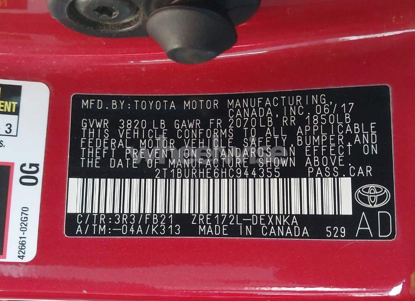 Photo 9 of 2017 Toyota Corolla LE (VIN 2T1BURHE6HC944355)