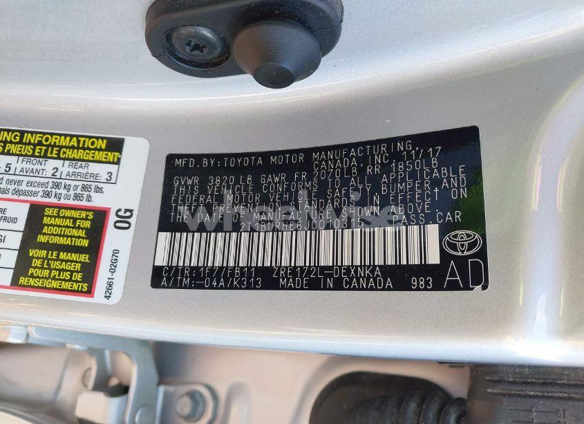 Photo 9 of 2018 Toyota Corolla LE (VIN 2T1BURHE6JC010315)