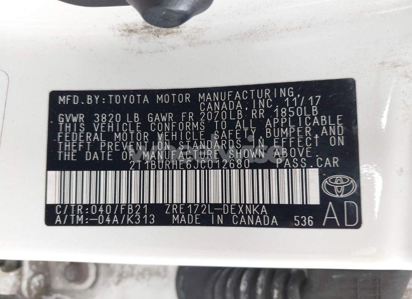 Photo 9 of 2018 Toyota Corolla LE (VIN 2T1BURHE6JC012680)