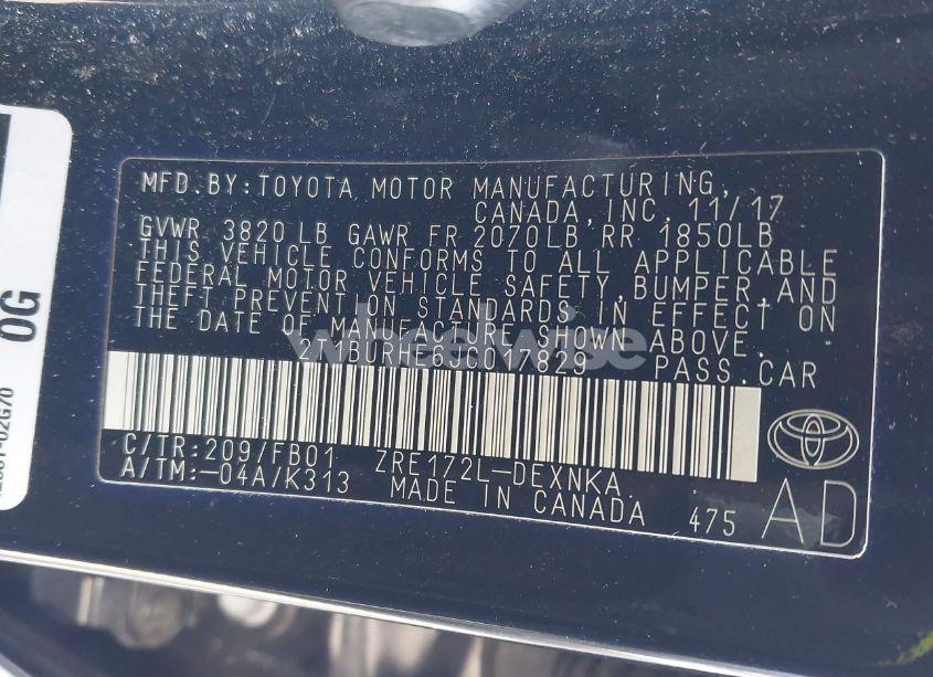 Photo 9 of 2018 Toyota Corolla LE (VIN 2T1BURHE6JC017829)