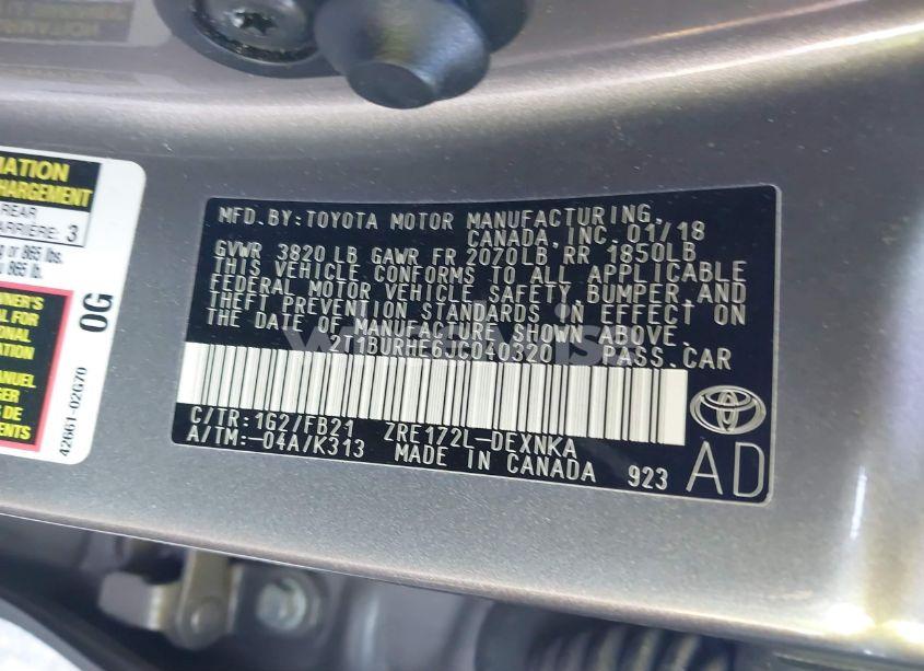 Photo 9 of 2018 Toyota Corolla LE (VIN 2T1BURHE6JC040320)