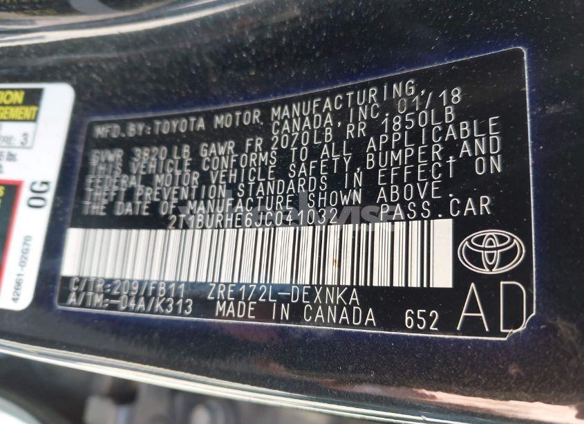 Photo 9 of 2018 Toyota Corolla LE (VIN 2T1BURHE6JC041032)