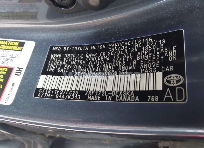 Photo 9 of 2018 Toyota Corolla SE (VIN 2T1BURHE6JC069154)