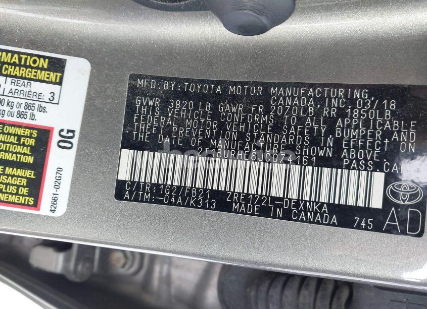 Photo 9 of 2018 Toyota Corolla LE (VIN 2T1BURHE6JC074161)