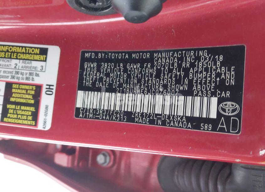 Photo 9 of 2018 Toyota Corolla SE (VIN 2T1BURHE6JC076007)