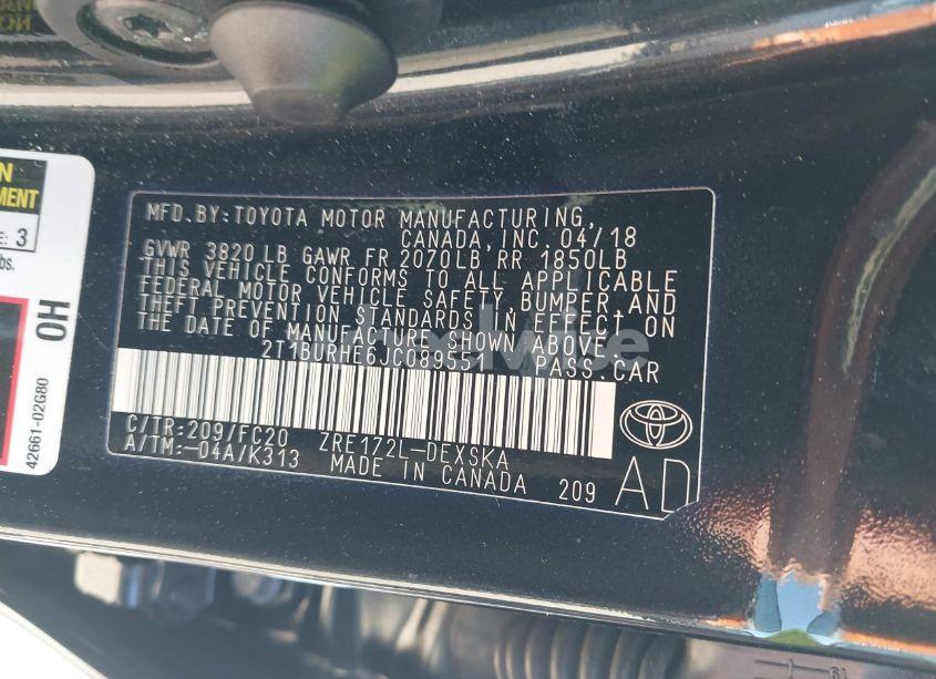 Photo 9 of 2018 Toyota Corolla SE (VIN 2T1BURHE6JC089551)