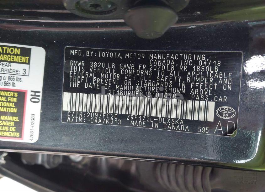 Photo 9 of 2018 Toyota Corolla SE (VIN 2T1BURHE6JC101018)