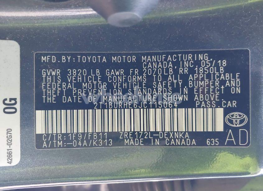 Photo 9 of 2018 Toyota Corolla LE (VIN 2T1BURHE6JC115064)