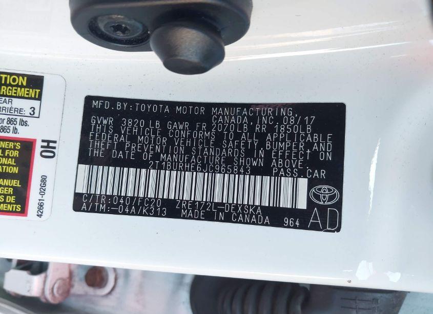 Photo 9 of 2018 Toyota Corolla L/LE/XLE/SE/XSE (VIN 2T1BURHE6JC965843)