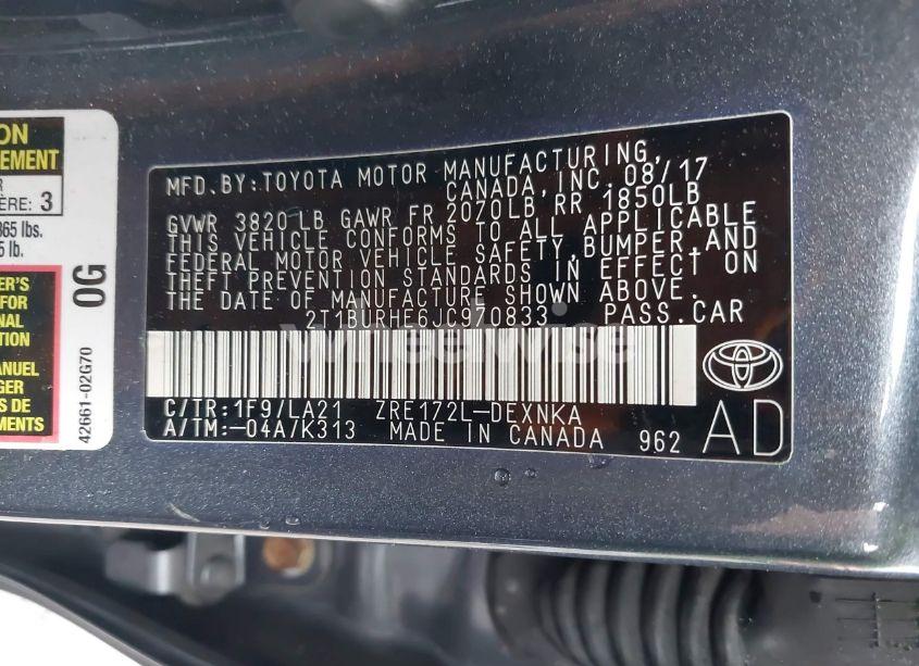 Photo 9 of 2018 Toyota Corolla XLE (VIN 2T1BURHE6JC970833)