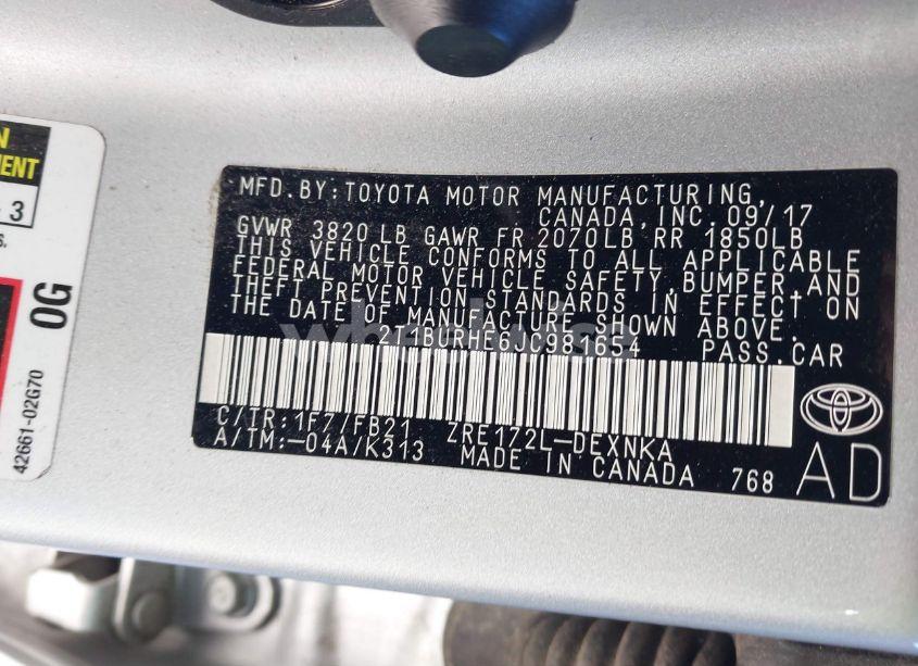 Photo 9 of 2018 Toyota Corolla LE (VIN 2T1BURHE6JC981654)