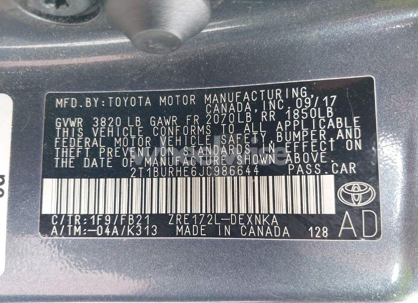 Photo 9 of 2018 Toyota Corolla LE (VIN 2T1BURHE6JC986644)