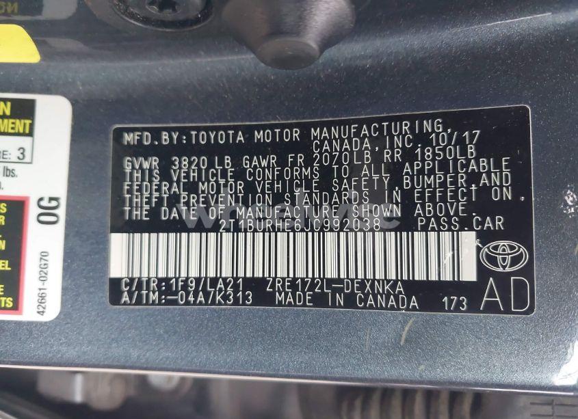 Photo 9 of 2018 Toyota Corolla XLE (VIN 2T1BURHE6JC992038)