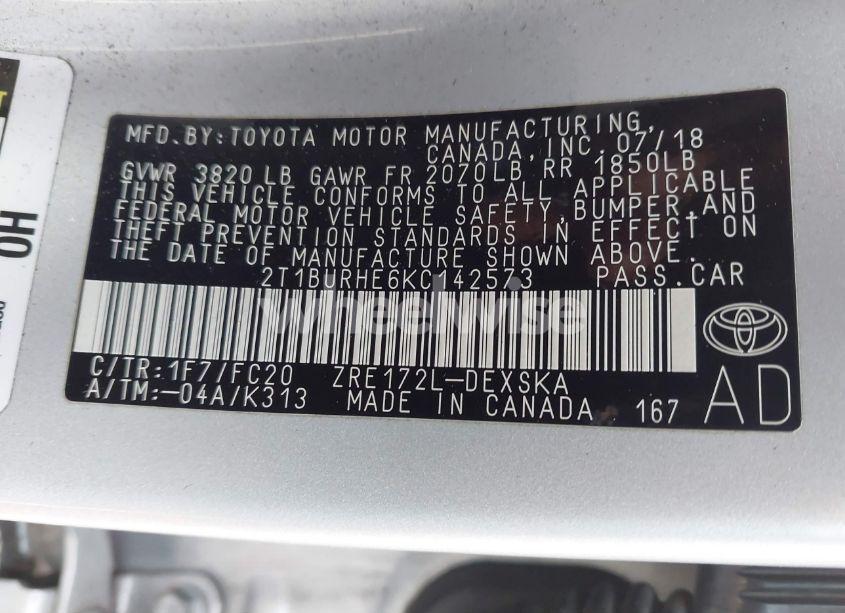 Photo 9 of 2019 Toyota Corolla SE (VIN 2T1BURHE6KC142573)