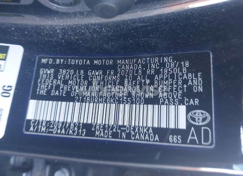 Photo 9 of 2019 Toyota Corolla LE (VIN 2T1BURHE6KC155100)