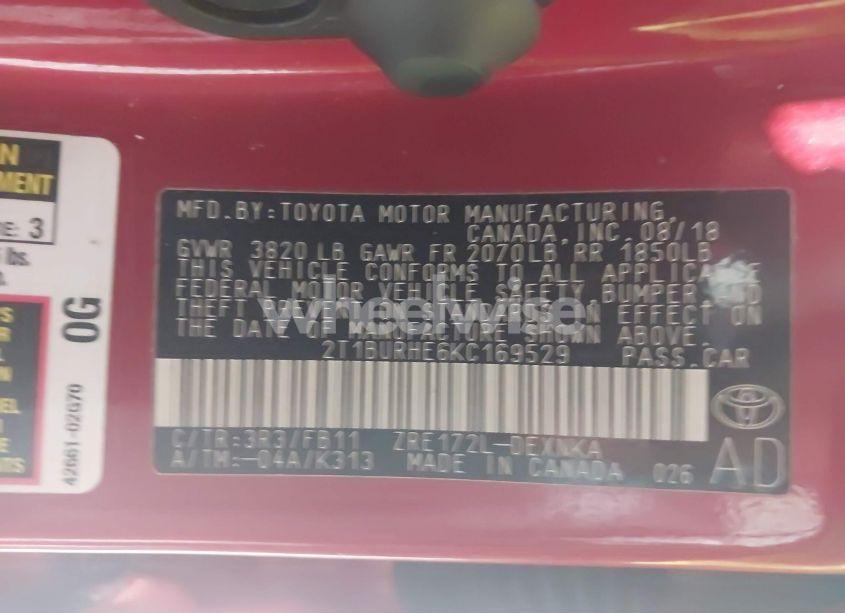 Photo 9 of 2019 Toyota Corolla LE (VIN 2T1BURHE6KC169529)