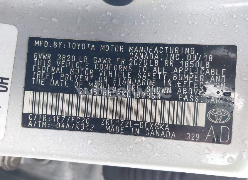 Photo 9 of 2019 Toyota Corolla SE (VIN 2T1BURHE6KC182863)