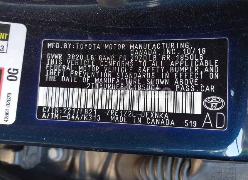 Photo 9 of 2019 Toyota Corolla LE (VIN 2T1BURHE6KC185004)