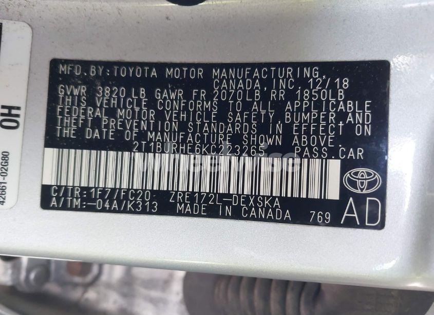 Photo 9 of 2019 Toyota Corolla SE (VIN 2T1BURHE6KC223265)