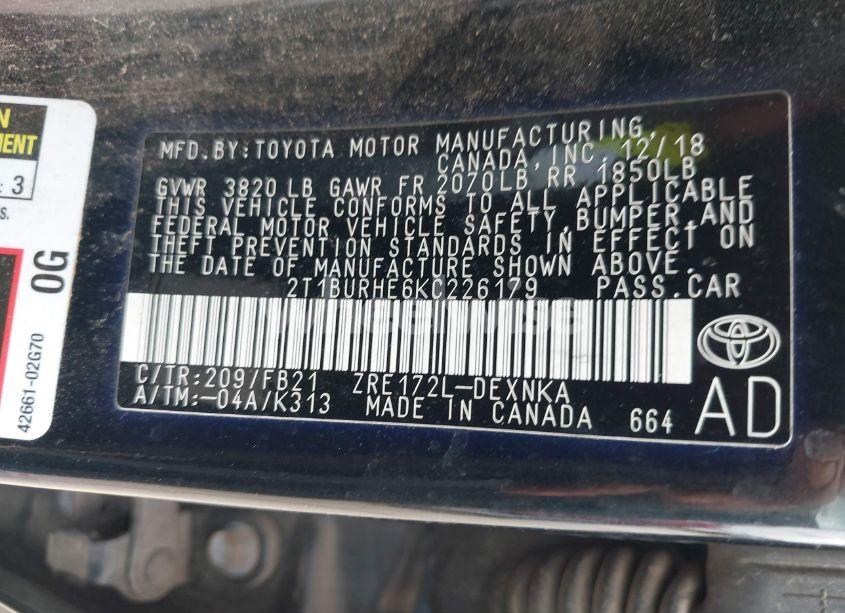 Photo 9 of 2019 Toyota Corolla LE (VIN 2T1BURHE6KC226179)