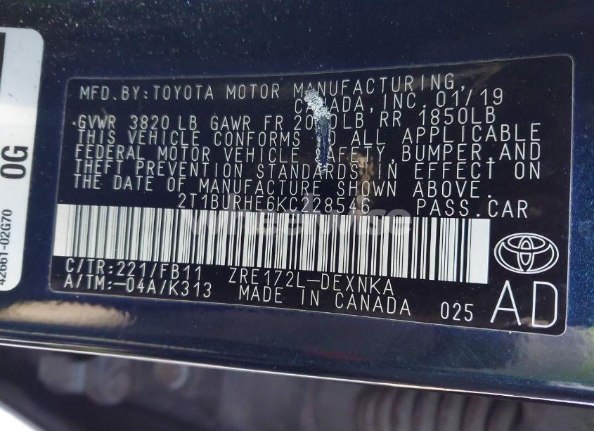 Photo 9 of 2019 Toyota Corolla LE (VIN 2T1BURHE6KC228546)