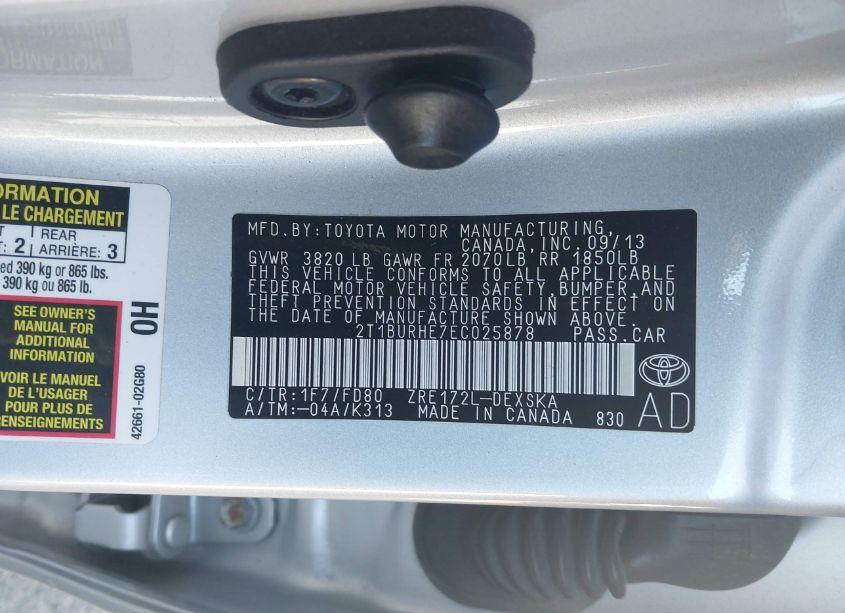 Photo 9 of 2014 Toyota Corolla S PLUS (VIN 2T1BURHE7EC025878)