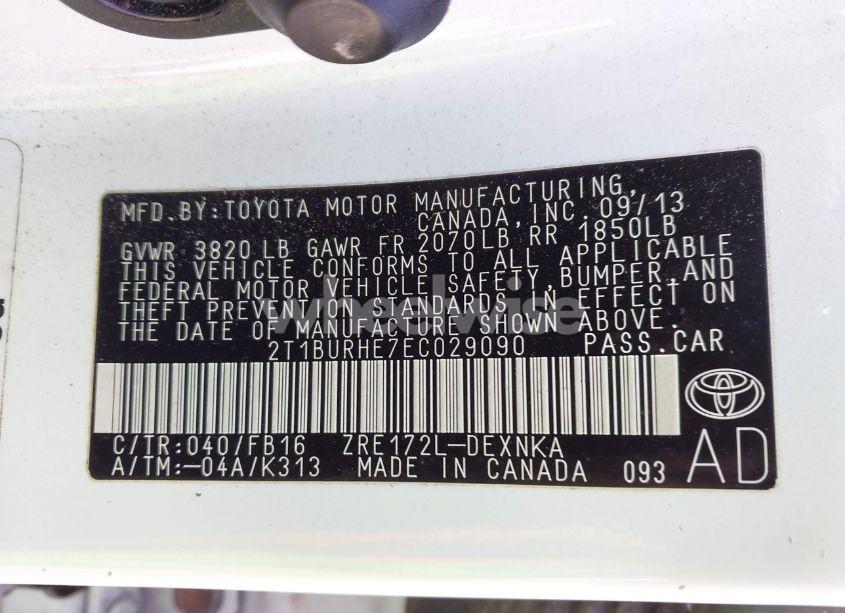 Photo 9 of 2014 Toyota Corolla LE (VIN 2T1BURHE7EC029090)
