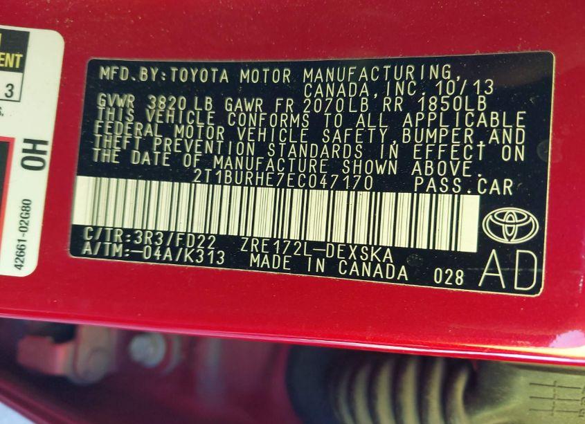 Photo 9 of 2014 Toyota Corolla S PLUS (VIN 2T1BURHE7EC047170)