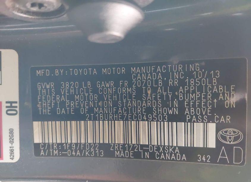 Photo 9 of 2014 Toyota Corolla S PLUS (VIN 2T1BURHE7EC049503)