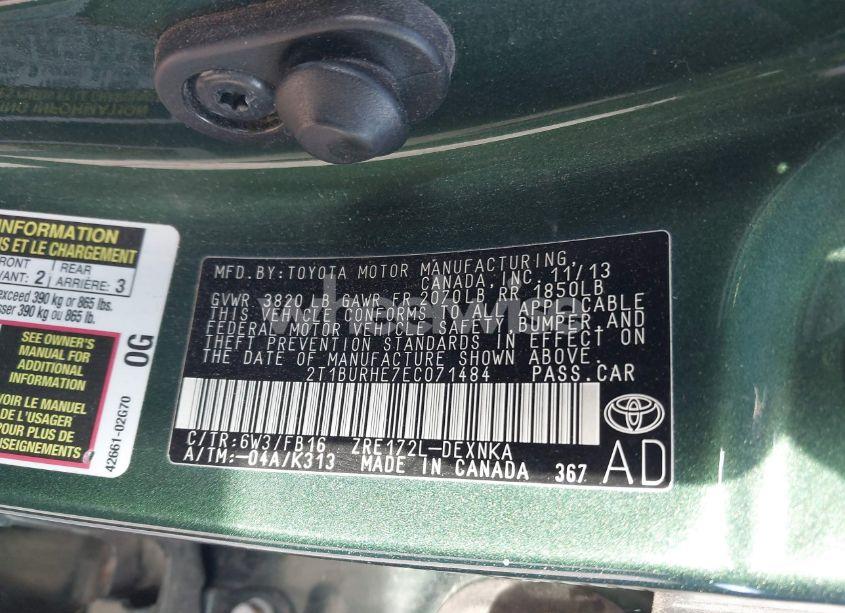 Photo 9 of 2014 Toyota Corolla LE (VIN 2T1BURHE7EC071484)