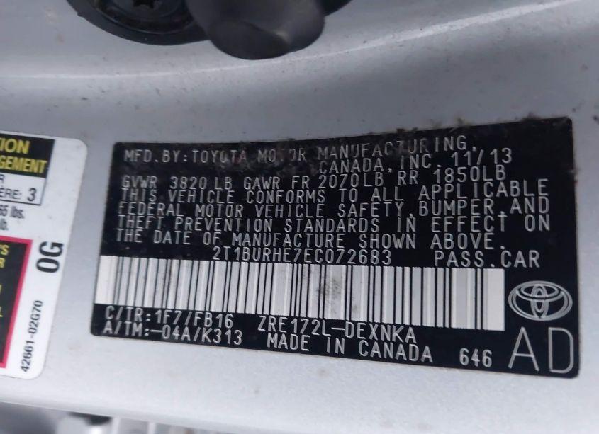 Photo 9 of 2014 Toyota Corolla LE (VIN 2T1BURHE7EC072683)