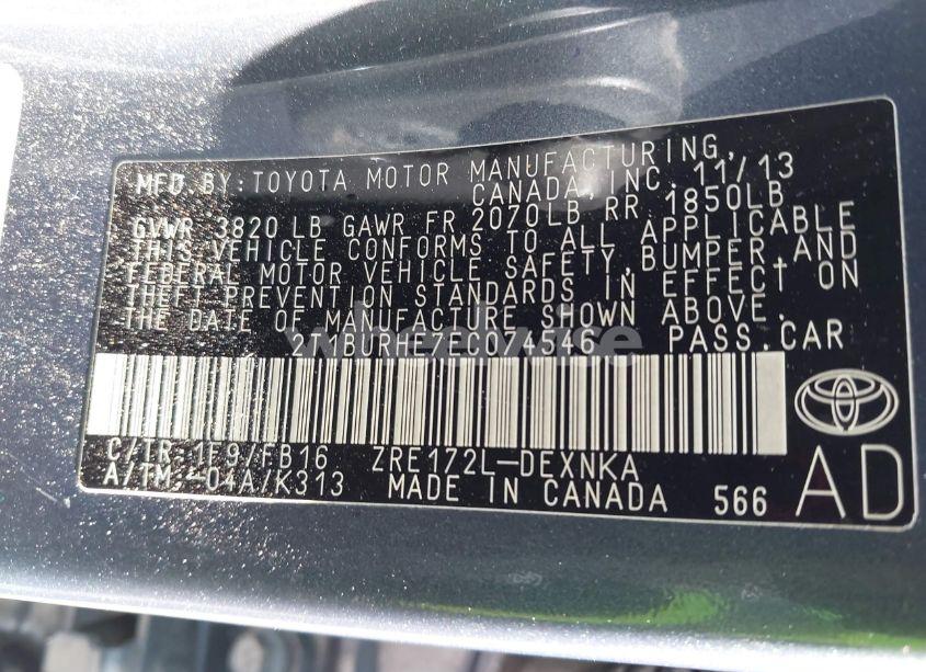 Photo 9 of 2014 Toyota Corolla LE (VIN 2T1BURHE7EC074546)