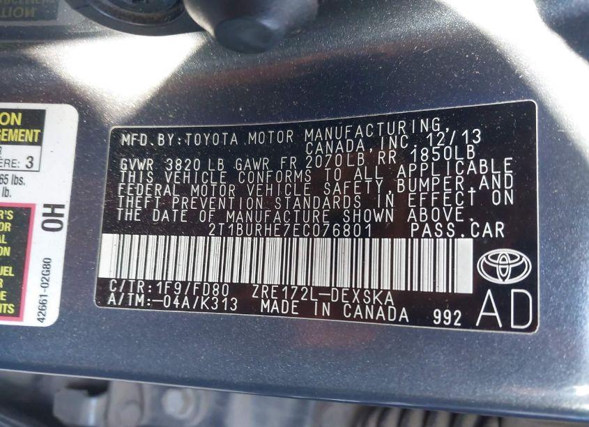 Photo 9 of 2014 Toyota Corolla S PLUS (VIN 2T1BURHE7EC076801)