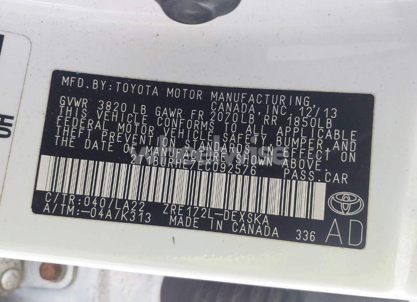 Photo 9 of 2014 Toyota Corolla S PREMIUM (VIN 2T1BURHE7EC092576)