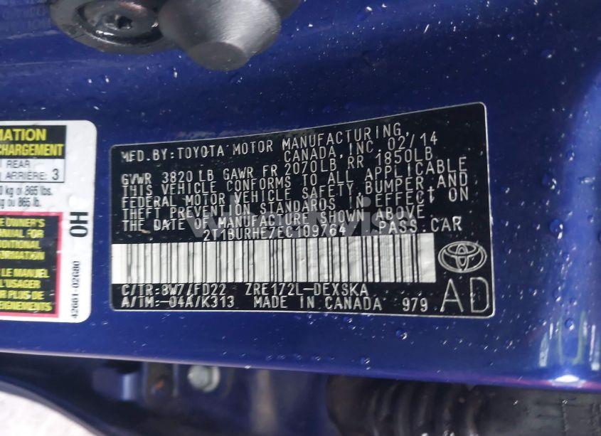 Photo 9 of 2014 Toyota Corolla S PLUS (VIN 2T1BURHE7EC109764)